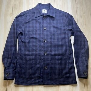John Henric Sweden 100% Flannel Wool Over Shirt Plaid Button Up Pockets Mens XS